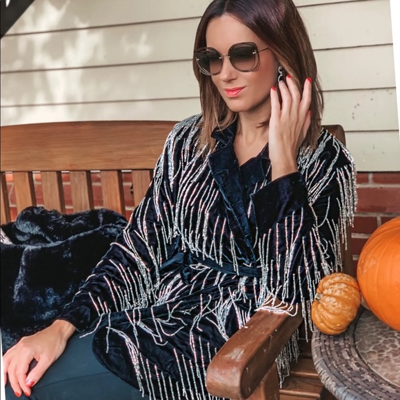 ASOS edition velvet beaded fringe blazer - Picture 4 of 8